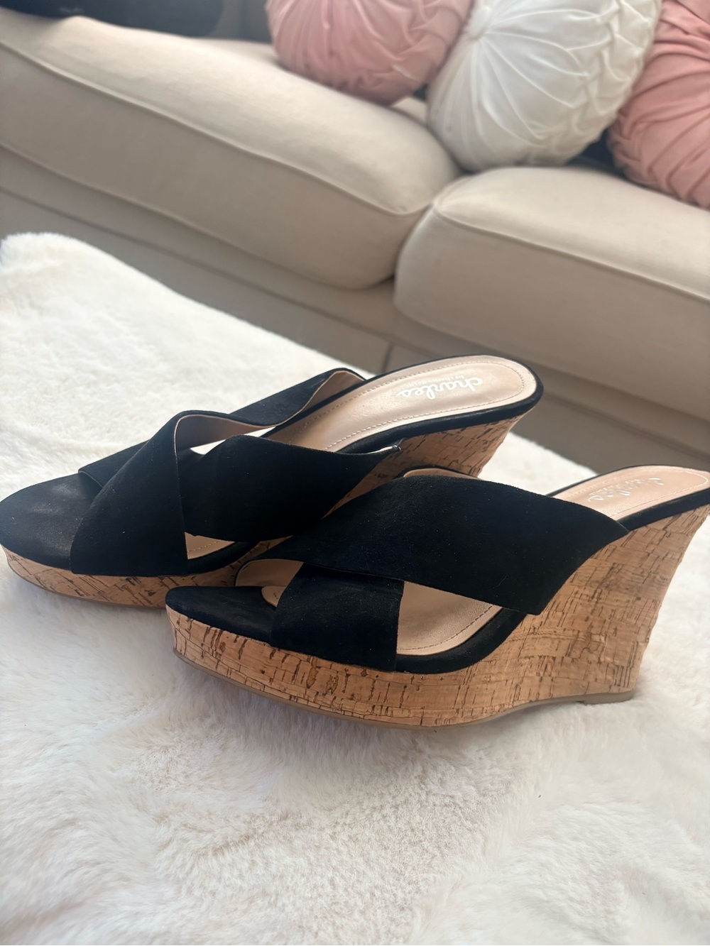 Charles David Black Cork Wedge Slide Sandals